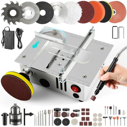 Mini table Saw,mini Table Saws for Crafts, Mini Multi Functional Table Saw, Dual-motor control for cutting, grinding,engraving and drilling.Speed &...
