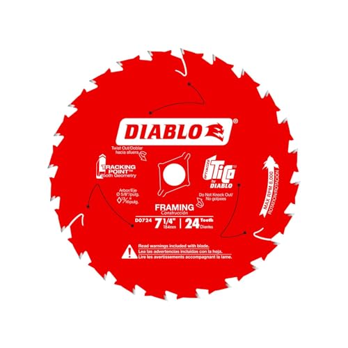 Diablo Framing Saw Blade for Wood - 7-1/4' x 24-Tooth, Thin Kerf, Anti-Vibration, Long Life for Framing & Pressure-Treated Wood, Tracking Point Tooth...