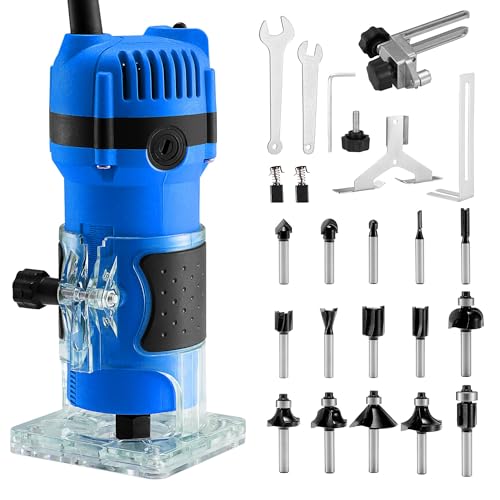 SILVEL Wood Router, 800W Wood Routers for Woodworking, 6.5Amp 1.25HP Hand Wood Router Tool, 30000R/MIN Compact Edge Trimmer with 15 1/4'' Router Bit...