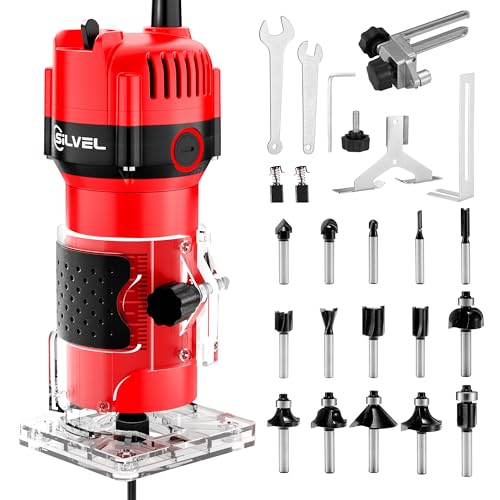 SILVEL Wood Router, 800W Wood Routers for Woodworking, 6.5Amp 1.25HP Hand Wood Router Tool, 30000R/MIN Compact Edge Trimmer with 15 1/4' Router Bit...