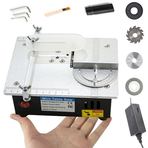 Mini Table Saw, RTOVZON 96W Mini Desktop Electric Saw Cutter 7.1'x5.5', Cut Thickness Adjustable Precision Craft Table Saw with Speed & Angle Adjust...
