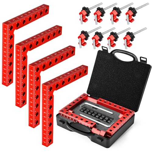 Miucoguier Corner Clamp for Woodworking, 90 Degree Clamp with Box, Right Angle Clamp Woodworking Tools, 4 Pack 5.5' x 5.5'Aluminum Alloy Positioning...