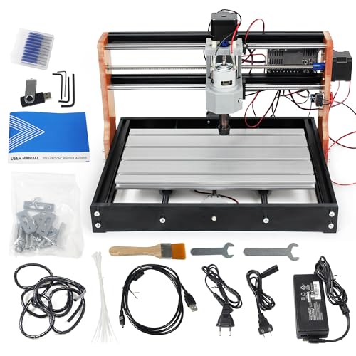 RATTMMOTOR Upgrade 3018-PRO CNC Wood Router Machine Kit 3 Axis GRBL DIY Mini CNC Engraver Milling Machine+Emergency Stop and Limit Switch for Cutting...