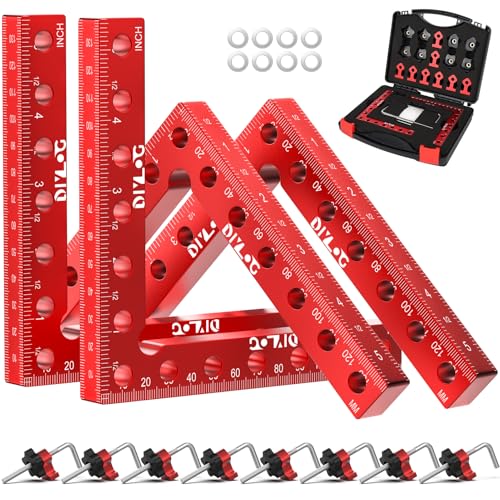 DIYLOG Corner Clamp for Woodworking, 90 Degree Corner Clamp, 4 Pack 5.5'x 5.5' Aluminum Alloy Right Angle Woodworking Tools, Positioning Squares for...